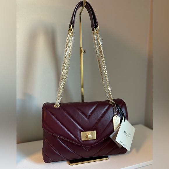 Viral MONCRIEF LONDON Cathryn Bordeaux Leather Flap Over Quilted Tote NWT - Picture 3 of 14